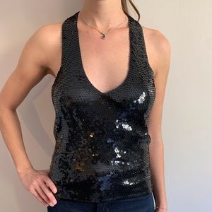 Sparkly black sequin halter top